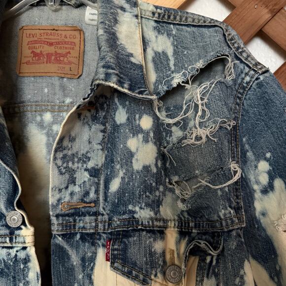 Levi’s y2k 90’s style distressed torn bleached destroyed denim jacket L large - Picture 7 of 13